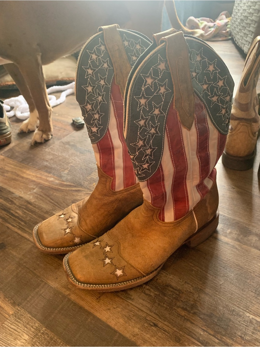 J.B. Dillon Men's American Flag Cowboy Boots - Red, White, Blue, Tan